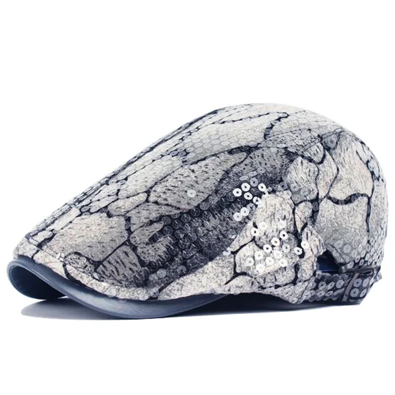 

Sequins Decoration Serpentine Hats for Men Women Flat Caps Casquette Gorras Berets Hat 3 Colors for Choose