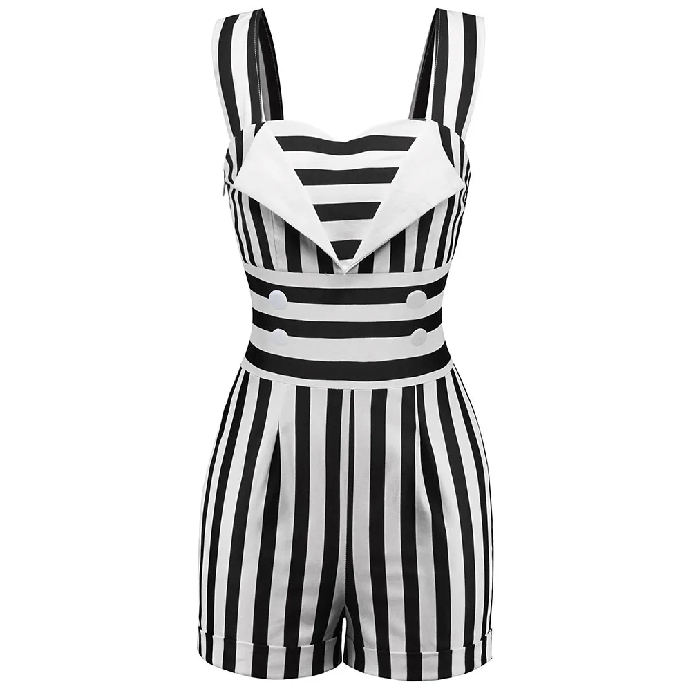 

Kenancy Striped Button Embellished Romper