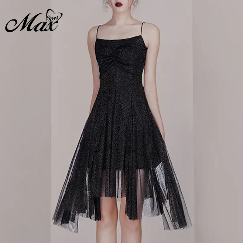 black square neck spaghetti strap dress