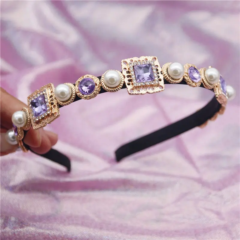  2019 Baroque rhinestone gorgeous retro Hairbands Girls Tiaras Crown hollow pearl hair accessories B