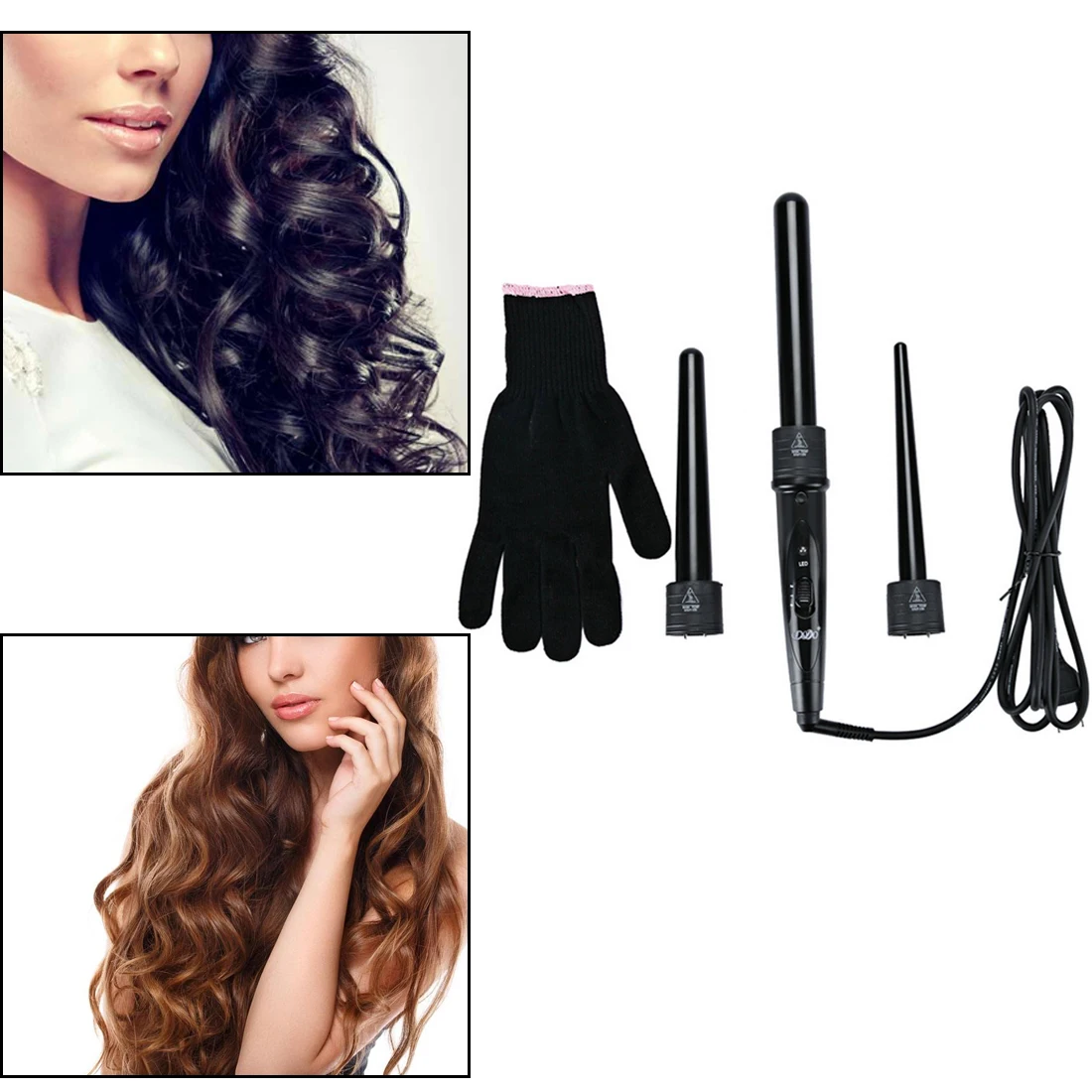 

3 Parts Clip Iron Hair Curler Set Hair Curling Kits Hair Care Styling Tools Wand Interchangeable Tourmaline Ceramic