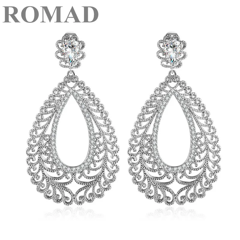 

ROMAD Luxury Hollow Dangle Earrings for Woman CZ Zircon Pendientes Statement Earrings Jewelry Mother's Day Gifts Dropship