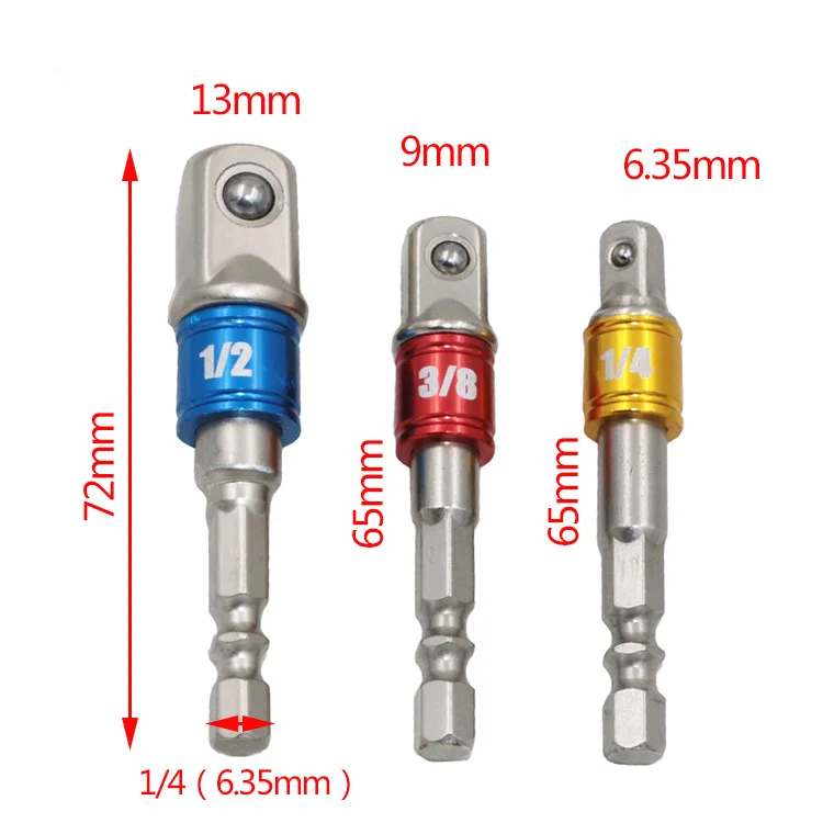 3 шт./компл. 1/4 "3/8" 1/2 "стальная розетка адаптер шестигранный набор с хвостовиком удлинитель сверла бар шестигранный набор