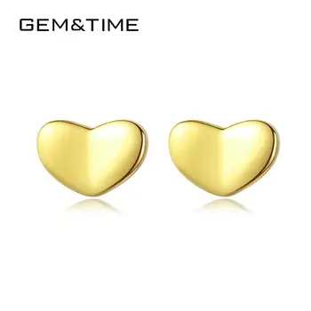 

Gem&Time Lovely Heart 14K Gold Solid Stud Earrings For Women Engagement Wedding Yellow Gold Jewelry Brincos Gift E14918