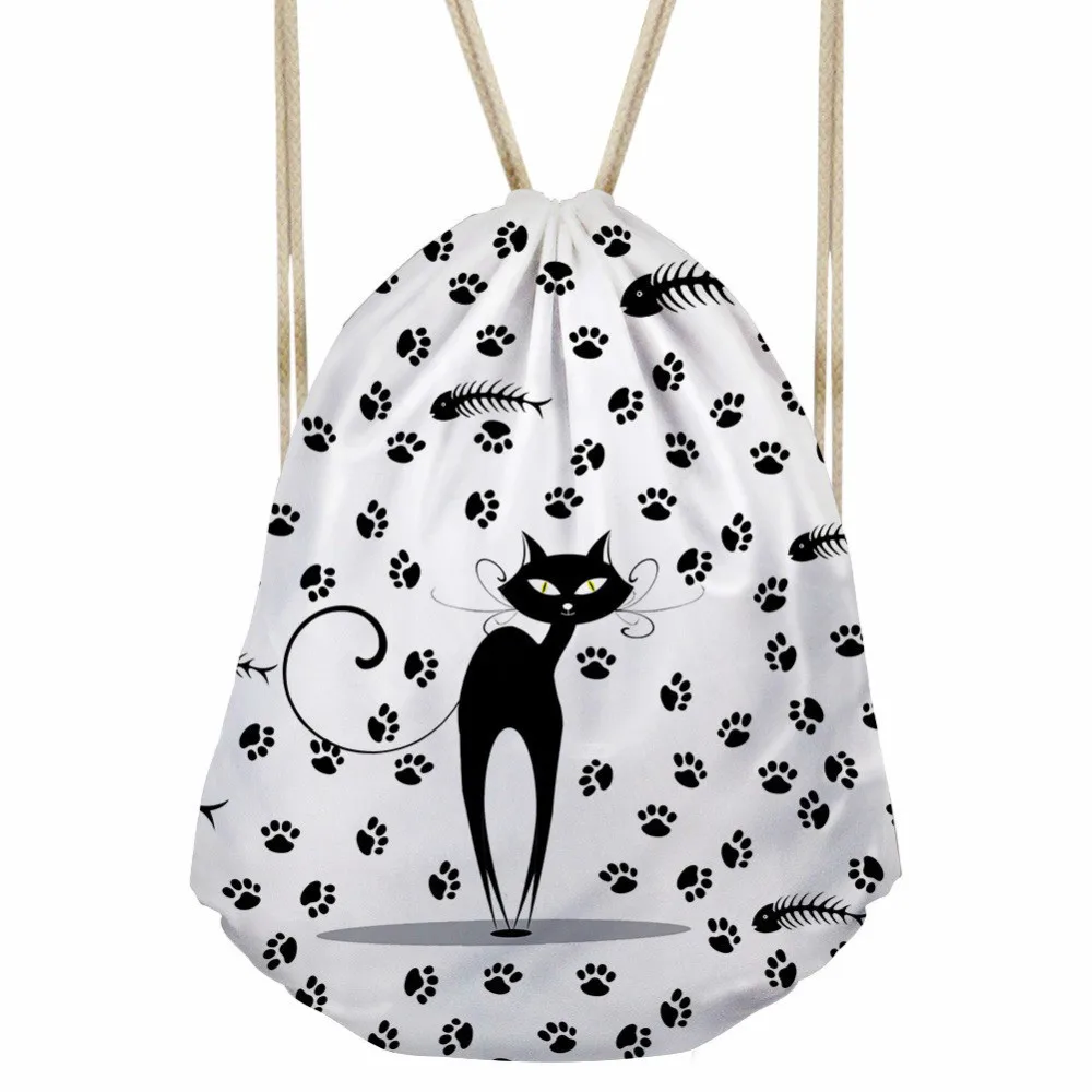 

ThiKin Black Cats Drawstring Bags Women Casual Backpack Cute Girls Travel Mochila Kids School Bags Small Cinch Sack Pack