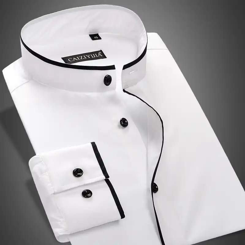 white banded collar dress shirt