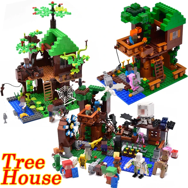 Best Price Classic Game legoing Minecraft My World Tree House Mini Steve Zombie Figures Farm Building Blocks Bricks DIY Toys For Children