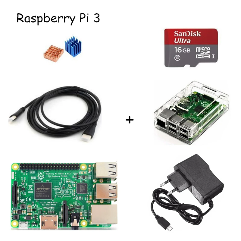 

Starter Kit Raspberry Pi 3 Model B+5V 2.5A Power Adapter+HDMI Cable+16GB Micro Card+Heat sink with Case for Nespi Case