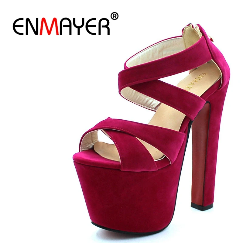 

ENMAYER Summer Lady Gladiator Sandals Women 17cm Super High Heel Platform Sandals Pumps Open Toe Party Wedding Shoes Woman CR471
