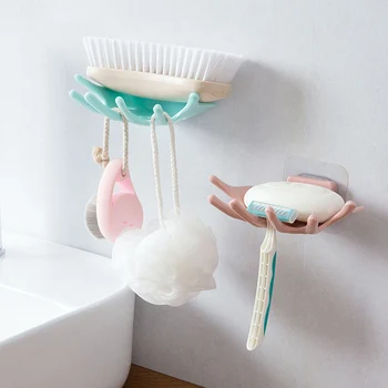 

Hanging Soap Dish Drain Rack Bathroom Shower Sponge Soap Holder Organizer Hooks Portable Plastic Soap Storage Rack Container