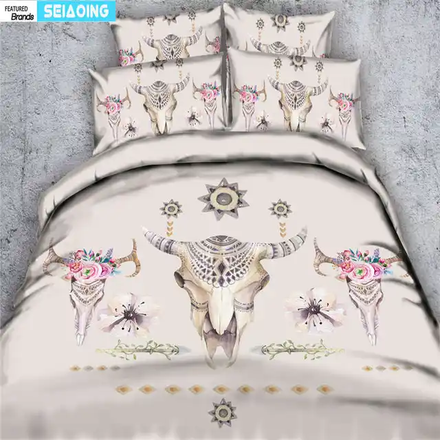 Indian Style Bull Head Skull Duvet Cover Set King Queen Twin