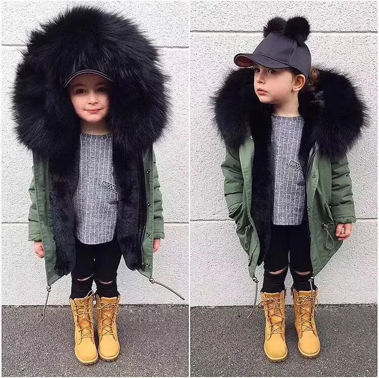 2017 Fashion Army Green Casual Black Fur Lined Girls Winter Clothes Thickness Fur Family Style Wear Thick Fur Black Furfur Black Aliexpress