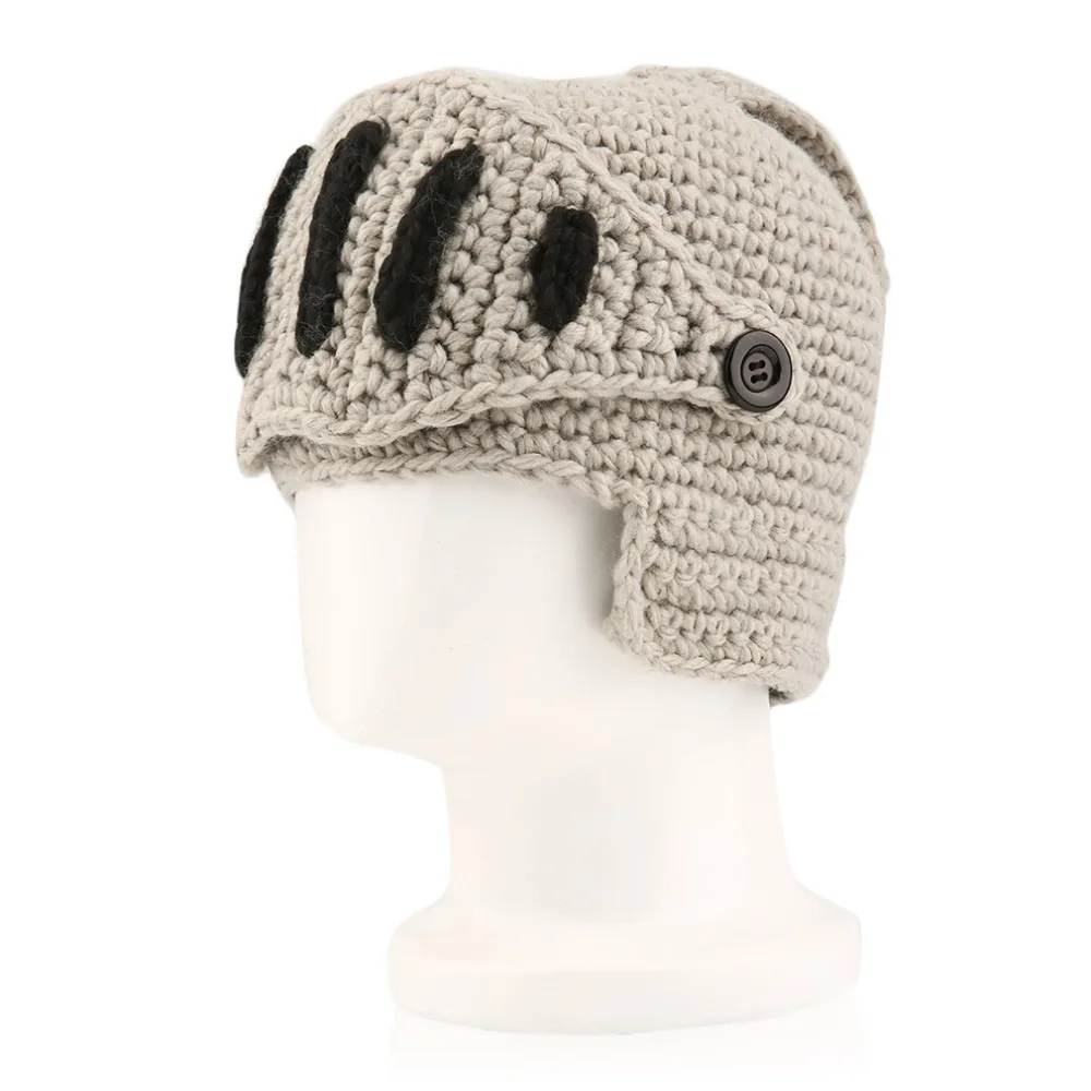 

Novelty Roman Knight Helmet Caps Cool Handmade Knit Warm Winter Hats Men Women's Funny Party Mask Beanies Selling