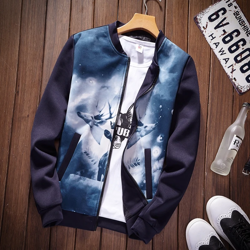 Thoshine ماركة ربيع الخريف الرجال سترة رقيقة ضئيلة مناسبا الحيوان طباعة الذكور خليط سترة المراهقة قميص الشباب المعاطف خفيفة