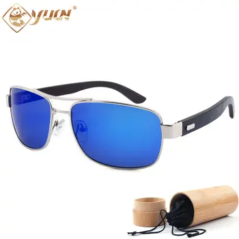 

New fashion natural wood sunglasses handmade wooden temples metal frame polarized mirror lenses square sun glasses for unisex