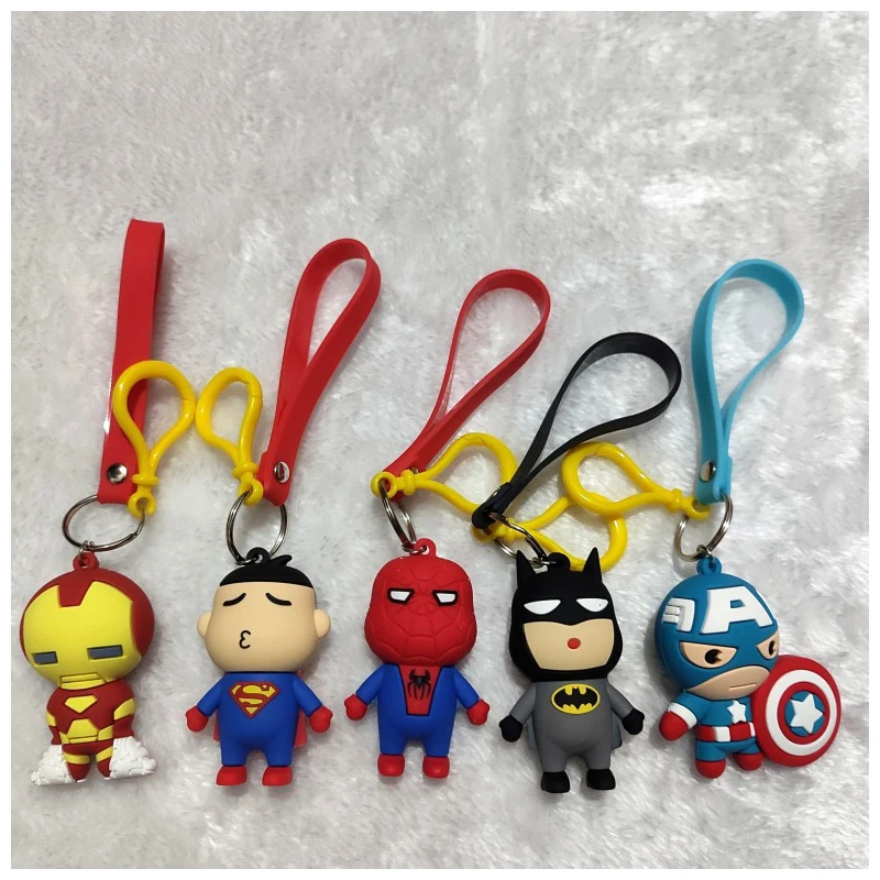 

2019 Hot PVC Avengers Captain America Shield keychain 3D cartoon figure superhero superman batman Iron man key chain For Gift