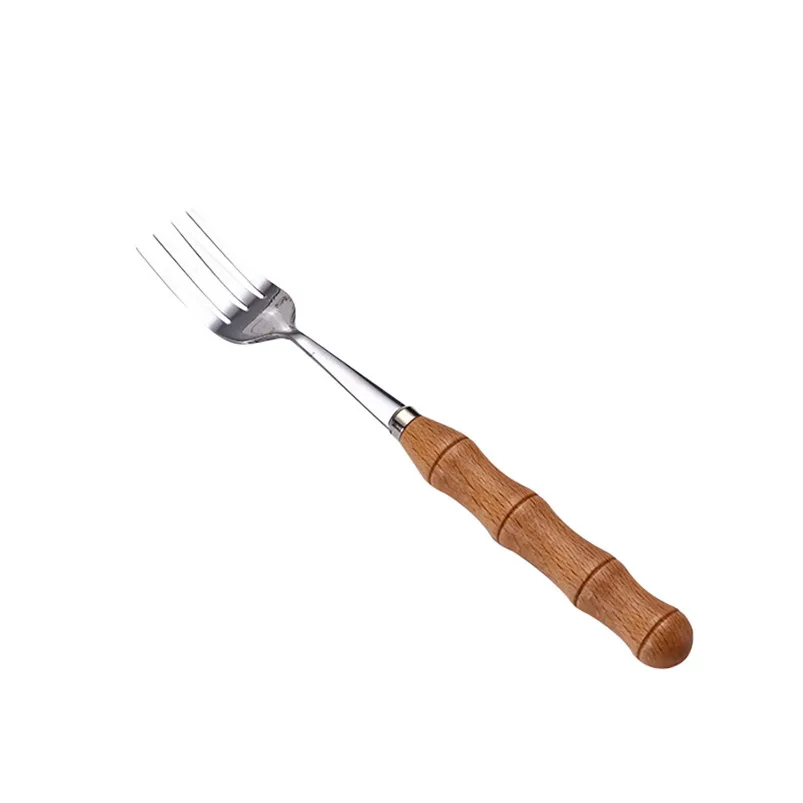 1PC Creative Bamboo Wooden Handle Stainless Steel Upscale Cutlery Fork Spoon Kitchen Tool Utensilio De Cozinha Criativos 40JUL85