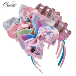 Fashion Girl Cartoon Hair Bow Headband Boutique Rainbow Printed Handmade Ribbon Hairbands Children Hair Accessories