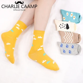 

CHARLIE CAAMP All Seasons 2018 New Women Cotton Cartoon Pattern Youth Sweet Series Ladies Fashion Trend Cartoon Tube Socks G101