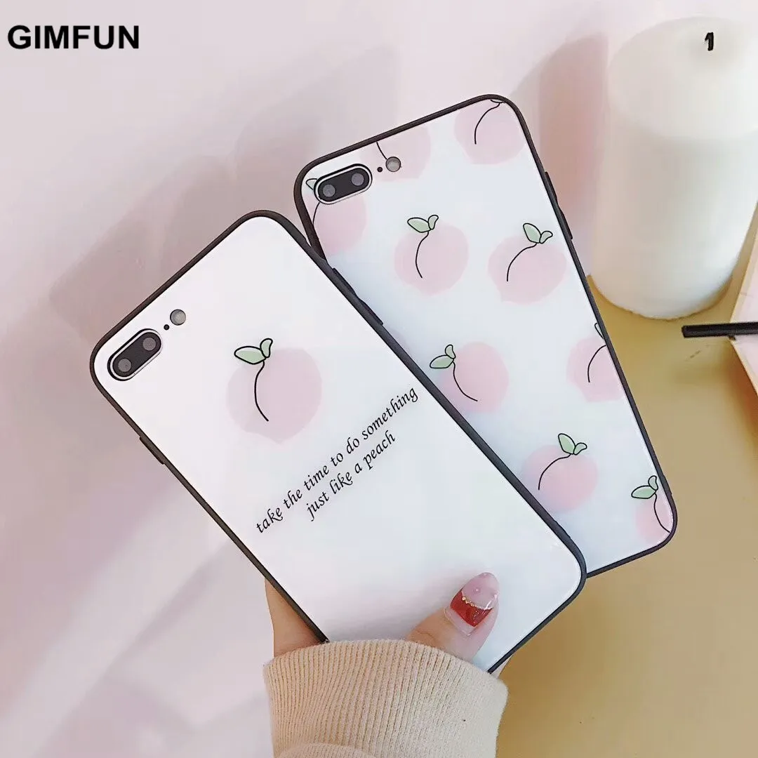 

Gimfun Summer Fresh Fruit Glass Phone Case for Iphone 7 7plus 6 6s Plus 8 Cute Peach Mirror Case Cover for IPhone X Fundas Capa