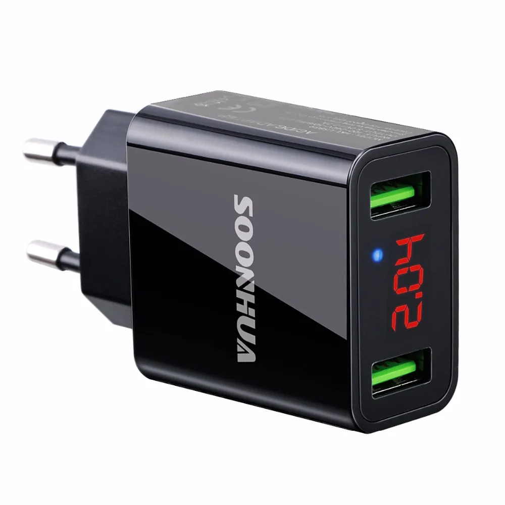 Зарядное устройство SOONHUA со светодиодным дисплеем 2 USB вилка стандарта ЕС/США