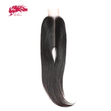 Fechamento reto brasileiro do laço do cabelo humano do virgin cru da rainha de ali 2x6 parte média 10-20 polegadas no estoque cor natural