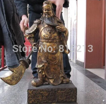 

bi001027 31 INCH China Folk Fane Old Bronze gild Dragon Guan Gong warrior general Statue