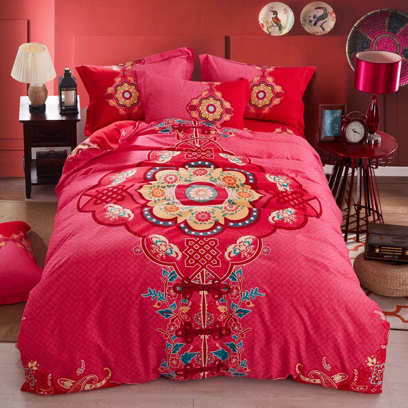 Hot Sale Wedding Bed Sheets Red Organic Cotton Duvet Cover Best