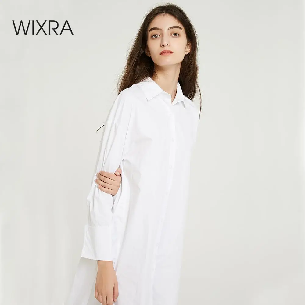 

Wixra Women Casual Solid Long Blouse Ladies Elegant Long Sleeve Turn-down Collar Loose Shirts 2019 Autumn Spring Tops