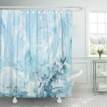 

Shower Curtain with Hooks Blue Marble Abstract Hand Close Up Fragment Liquid Painting on Canvas Contemporary Bathroom
