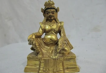 

USPS to USA S2646 Tibet Fane 100% Pure Bronze 24K Gold White Jambhala God of wealth Buddha Statue (B0328)