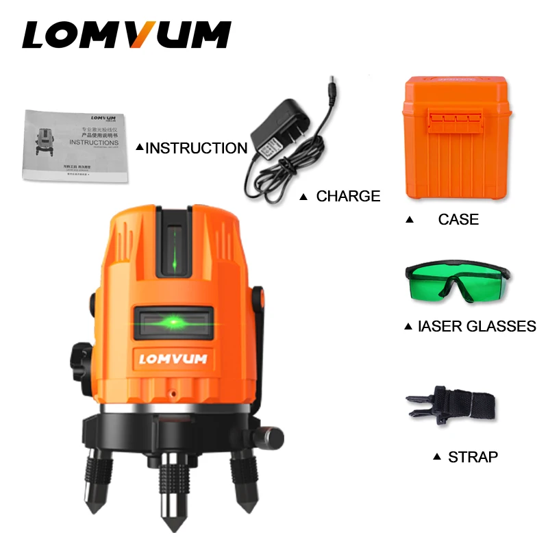 

LOMVUM Laser Level 5 Lines 360 Rotary laser line leveling green line Precise measurement laser level indoor&outdoor laser level