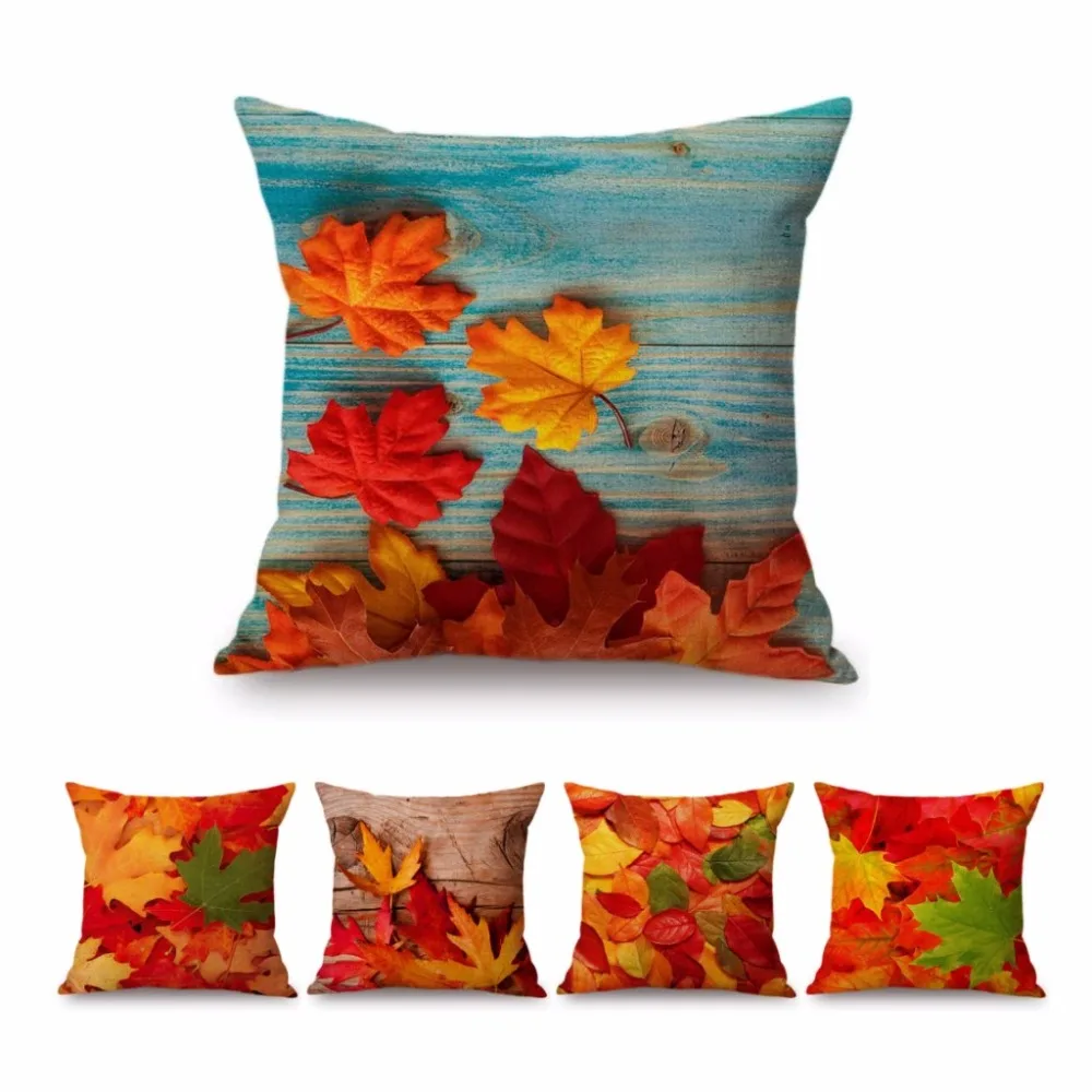 

18" Autumn Maple Leaf Red Orange Fall Leaves Decorative Sofa Throw Pillow Cover Hot Sale Cotton Linen Office Chair Cushion Cover