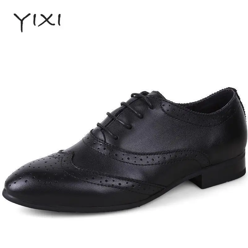 

Plus Size 46 47 48 Mens Dress Shoes Pointed Toe Men Brogue Shoes Genuine Leather Spring Autumn Men Flats Shoes Black Brown