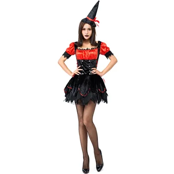 

Adult Woman Black Red Hot Sexy Witch Halloween Costume