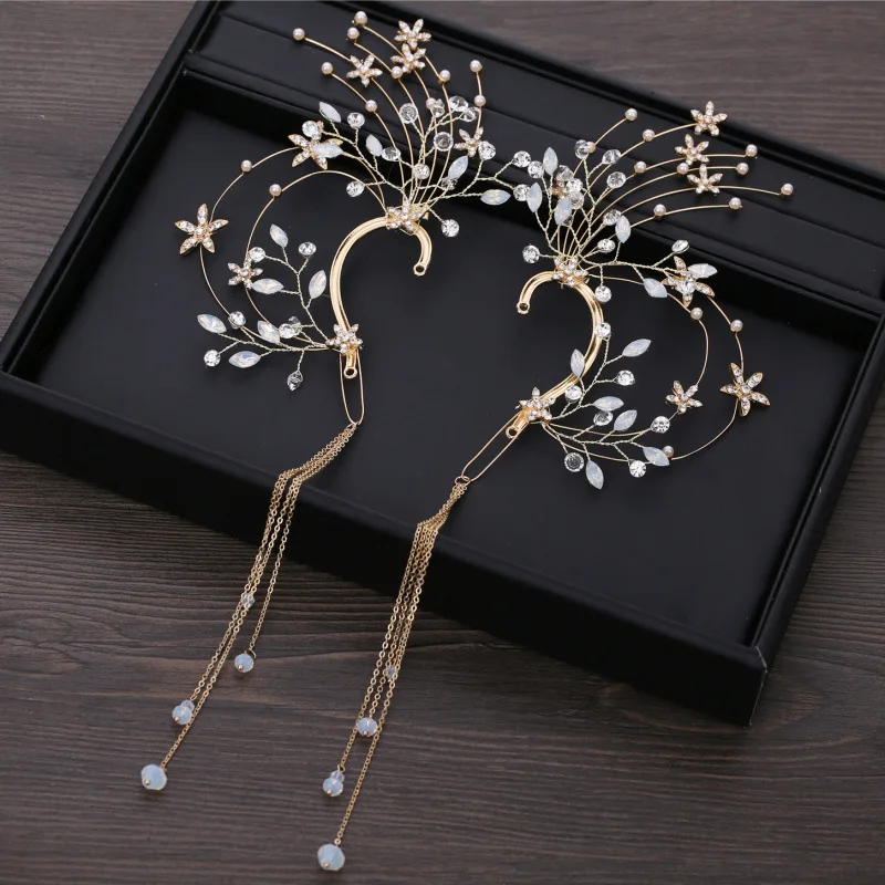 

Korean bride Fashion flower handmade rhinestone earrings long tassel rhinestone earrings wedding accessories earrings female