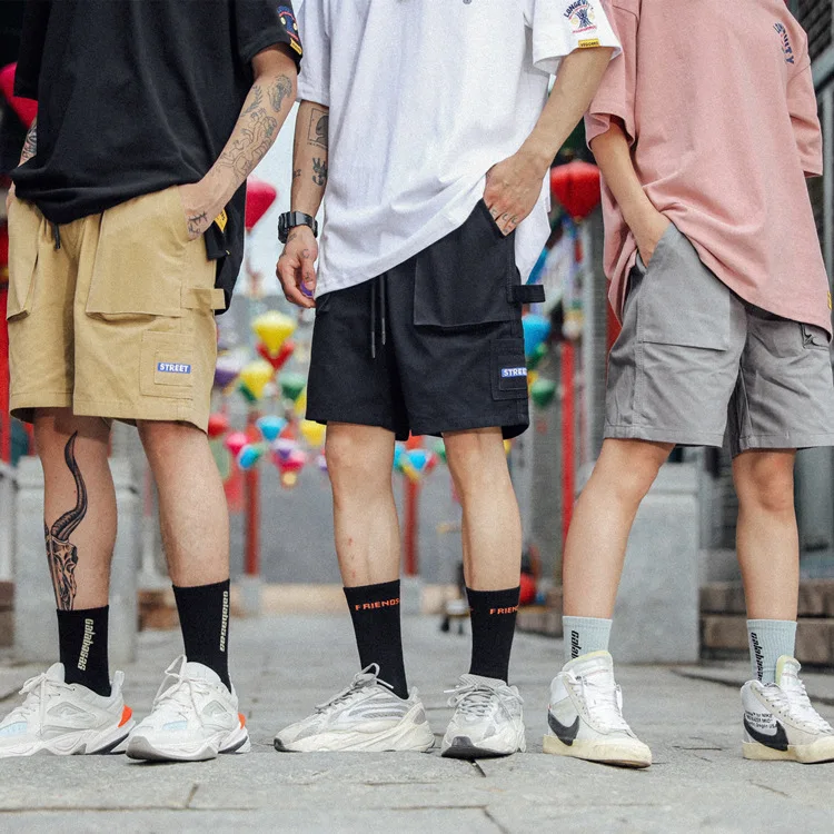 Японские уличные модные уличные студенческие мужские шорты Карго летние Свободное длинное платье с длинными рукавами брюки мужские