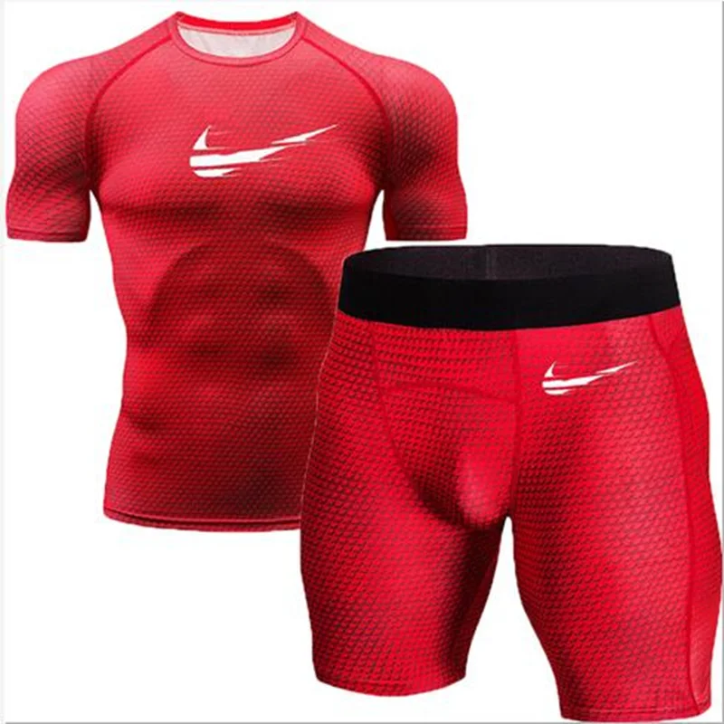 

New Fitness Compression Set T-Shirt Men's 3DMMA Print Crossfit Muscle Shirt Tights Fashion Breathable Short Sleeve Snake Costume