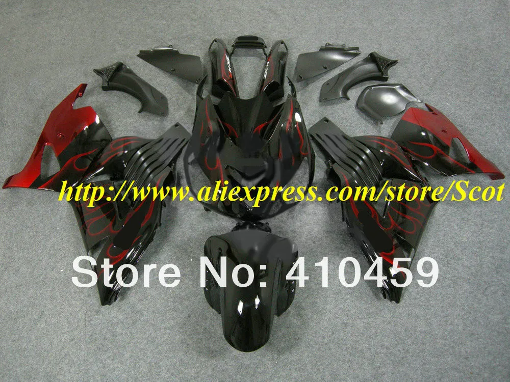 

BEST red flames gloss black Fairing kit for KAWASAKI Ninja ZX14R 06 07 ZX 14R 2006 2007 ZX-14R Injection mold Fairings set