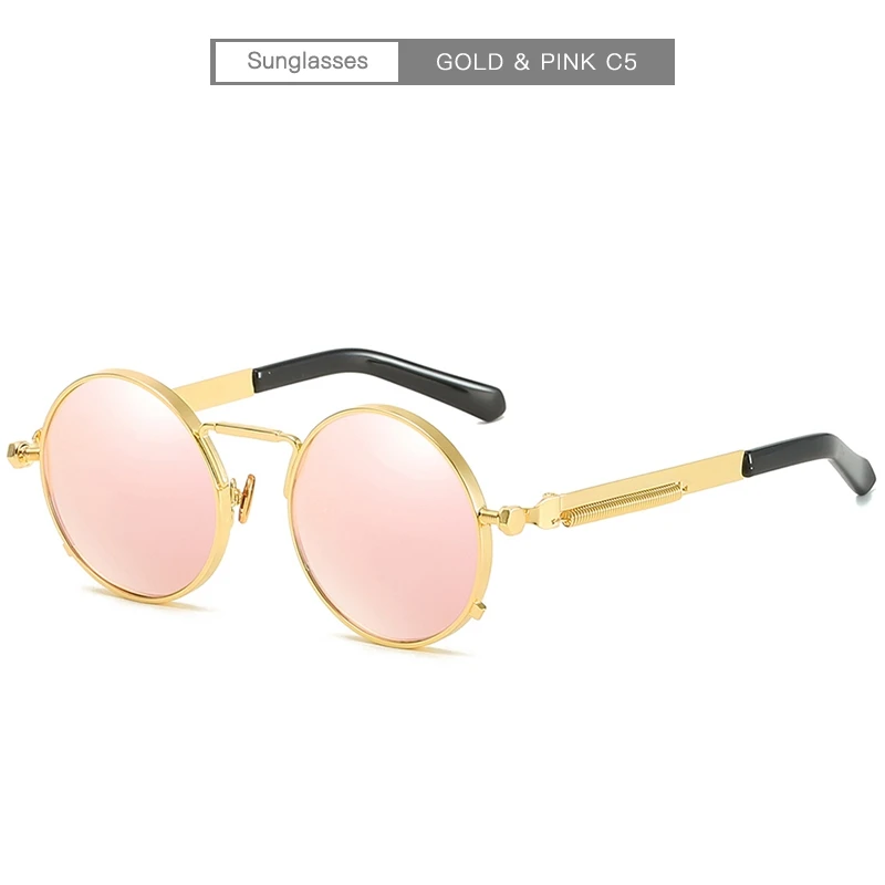 Ретро стимпанк круглые винтажные Круглые Солнцезащитные очки для женщин и мужчин в стиле панк Солнцезащитные очки с металлической оправой черные солнцезащитные очки для мужчин UV400 - Цвет линз: gold-pink