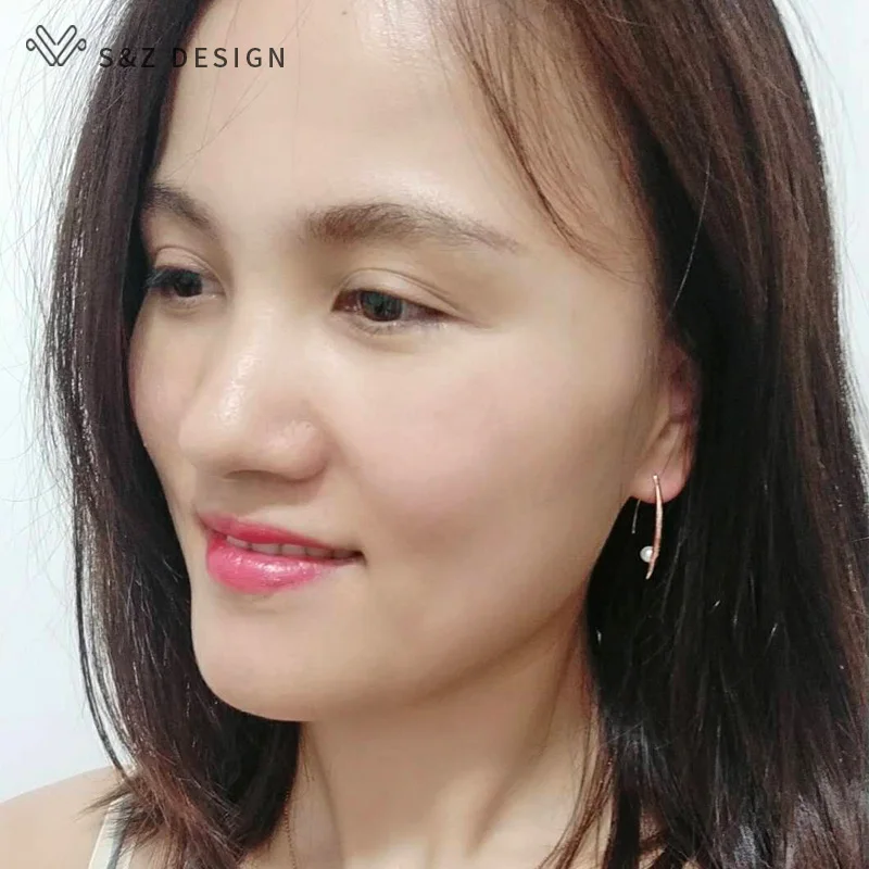S& Z Новые простые корейские популярные серьги-гвоздики имитация жемчуга 585 розовое золото Висячие серьги для женщин Свадебная вечеринка модные украшения