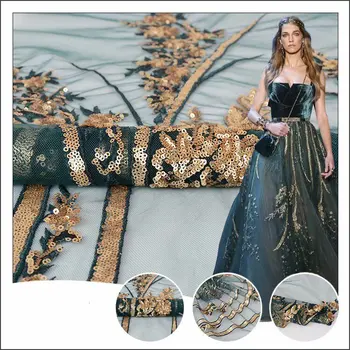 

2019 Latest Popular Designs green gold sequins Fabric 5 Yards African Lace Fabric High Quality indian silk George lace fabric