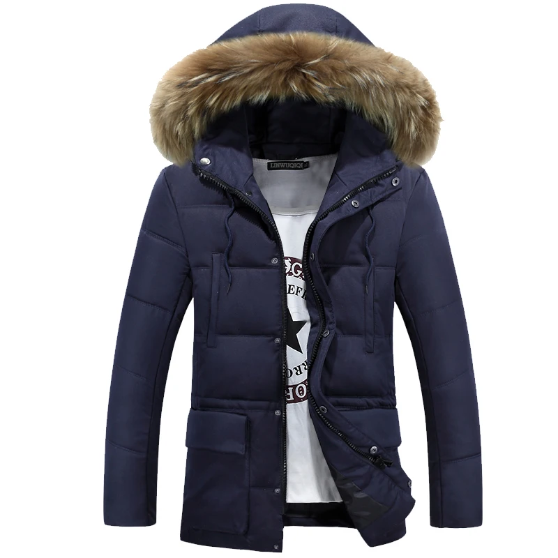 

HZF 2017 Men Winter Jackets Coats Parkas Men's Casual Artificial Fur Collar Slim Jackets High Quality Long Padded M-3XL