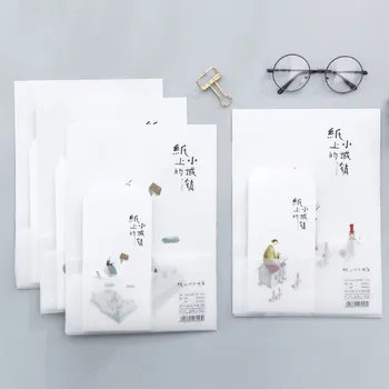 

24 sheet letter paper+12 envelopes The town on the paper serie illustrations Letter pad Set writing paper Office&School Supplies