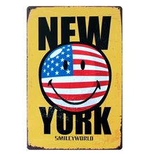[Mike86] Нью-Йорк флаг Улыбка Выражение Металл сайт Декор Ретро паб стены дома подписывает 20*30 см смешивать элементы B-221
