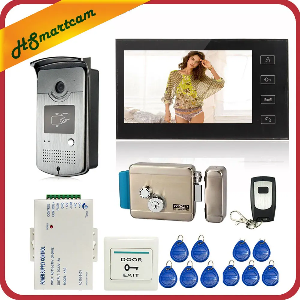 7 inch Touch Screen Color Video Door Phone Intercom Entry System 1 Monitor+1 RFID Access LED Camera + Electric Control Door Lock 7 inch Touch Screen Color Video Door Phone Intercom Entry System 1 Monitor+1 RFID Access LED Camera + Electric Control Door Lock