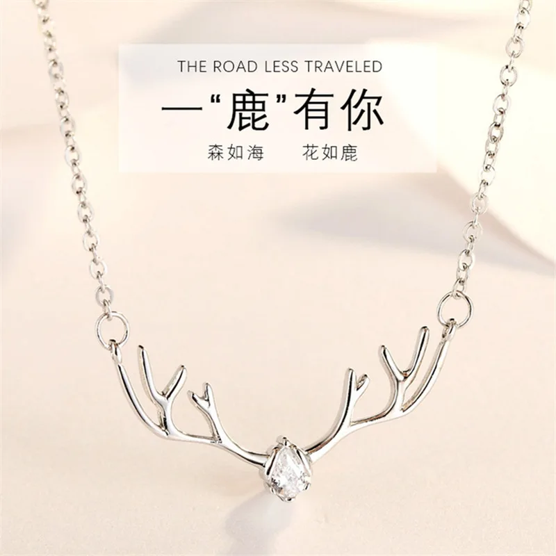 elk CZ necklace woman 100% 925 Sterling silver nacklace Jewellery Clavicle chain pendant charms gift