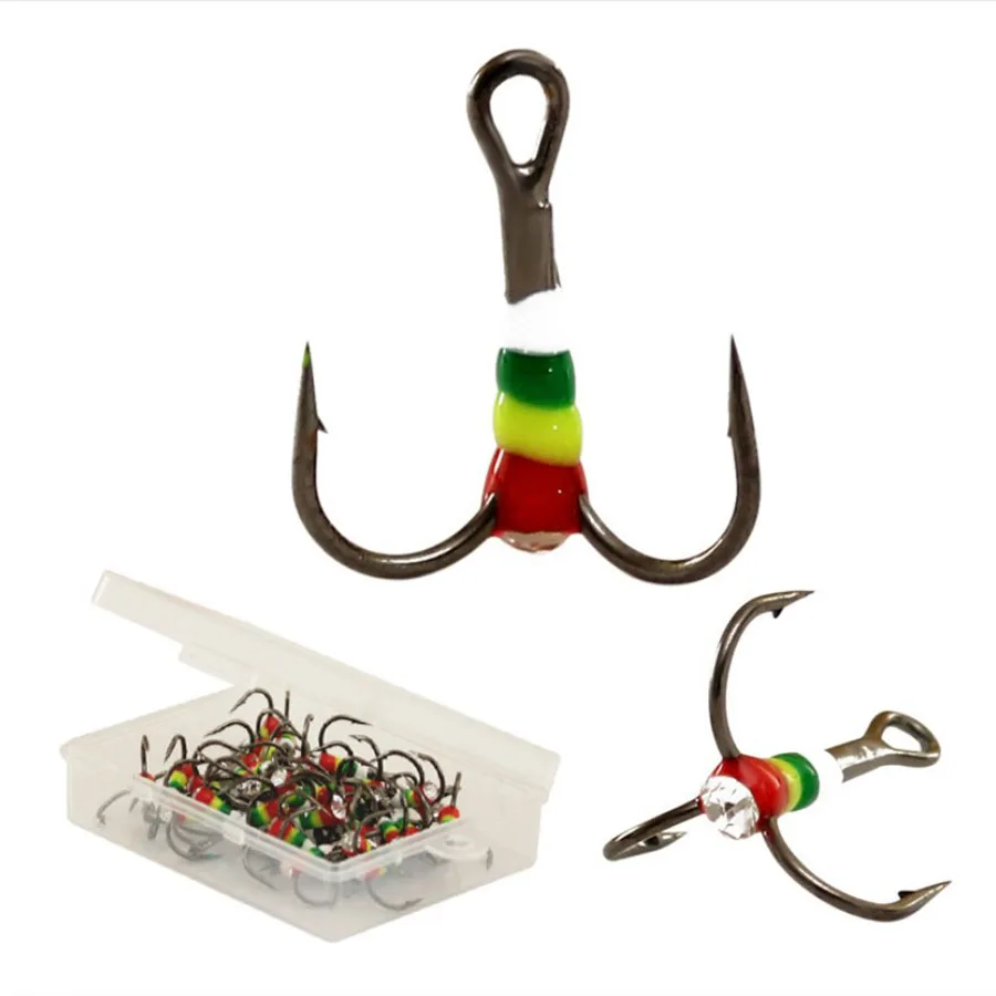 5pcs40pcs Ice Fishing Rainbow Hooks HighCarbon Steel Material Treble