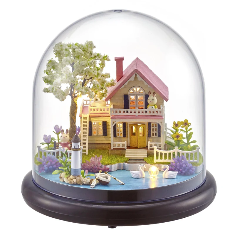 

Doll House Miniature DIY Dollhouse With Furnitures Wooden House Handmade Toys Gift Spring Flowers B021 #E