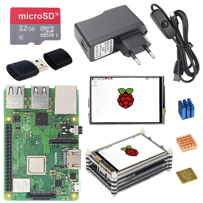 Оригинальный Raspberry Pi 3B Plus + 3 5 дюймовый сенсорный экран чехол блок питания